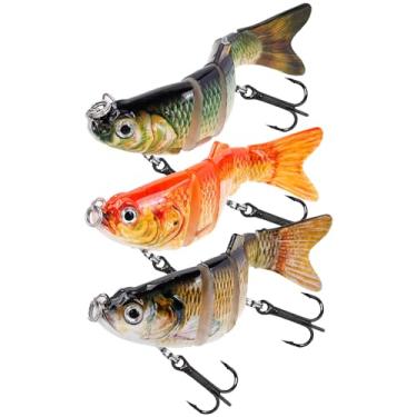 Imagem de Balifly Isca de pesca Topwater com 6 segmentos, isca de natação biônica, iscas de pesca robóticas realistas para truta walleye, robalo, água salgada, equipamento de pesca de água doce, 3 peças FS/YE