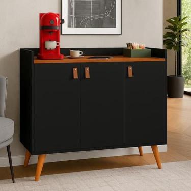 Imagem de Aparador Armario Buffet 3 portas Pés Palito com prateleira Livia Cores