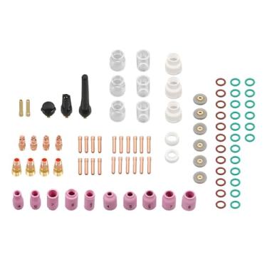 Imagem de findmall Kit de acessórios de tocha de soldagem TIG 90 peças – Inclui lente de gás resistente, bicos de alumina (12), copos de vidro para tocha WP-17, WP-18, WP-26