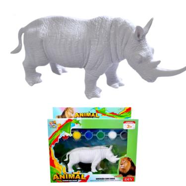 Imagem de Brinquedo Rinoceronte Pintar Colorir Tinta Guache Atóxica