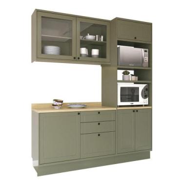 Imagem de Cozinha Modulada Pequena Herval Viana, 4 Peças, Verde Hill e Carvalho 