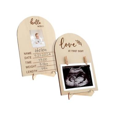 Imagem de Linda moldura de ultrassom de madeira, porta-retrato de ultrassom para decoração de berçário e presente de gravidez para mães pela primeira vez, linda placa dupla face para o anúncio da sua gravidez