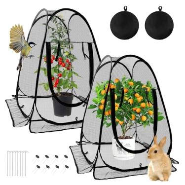 Imagem de Pacote com 2 protetores de plantas de malha pop-up – rede de cobertura de plantas de 71 x 71 x 86 cm, cada conjunto com 8 estacas (com arruelas) e 1 bolsa de transporte para proteger vegetais, frutas