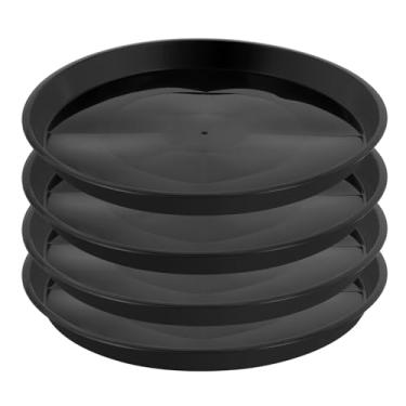 Imagem de Kichwit Pacote com 4 pires de plantas de 29 cm, bandejas de plástico redondas para plantas internas e externas (preto, 29 cm)