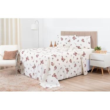 Imagem de Jogo De Lençol Casal 4 Peças 100% Algodão 200 Fios Estampado (Boboleta Lilás)