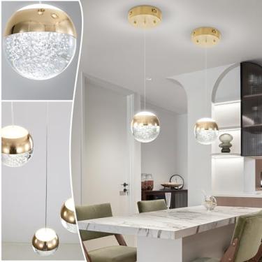 Imagem de Shial Lighting Iluminação pendente para ilha de cozinha, lustre de globo de cristal de 1 luz, mini globo dourado para pendurar no teto para sala de estar, quarto, cozinha