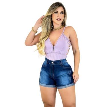 Imagem de Short Feminino Jeans Curto Barra Dobrada - Fortaleza Jeans, 44, Jeans