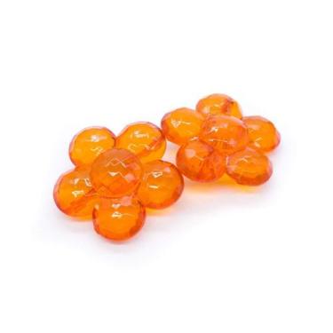 Imagem de Miçanga Botão Flor Acrílico Laranja Transparente 5 Pétalas 36x37mm 20p