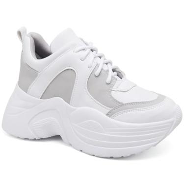 Imagem de Tênis Tenehi Feminino Urbano Chunky Branco e Cinza com Cadarço Adicional Moderno (CINZA/BRANCO, BR, Adulto, Numérico, 34)