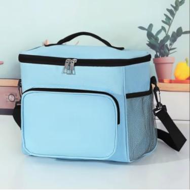 Imagem de Bolsa Térmica Lancheira com Alça Ajustável e Bolso Lateral – Ideal para Marmita, Trabalho, Academia, Escola e Passeios (Azul Claro)