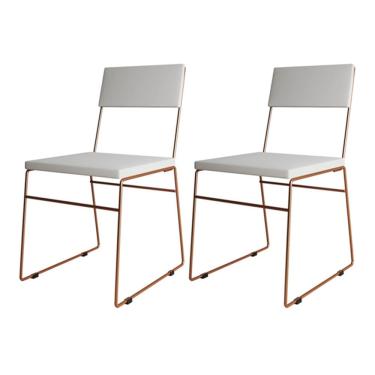 Imagem de Kit 2 Cadeiras de Jantar Málaga Assento Corino Branco Base Cobre