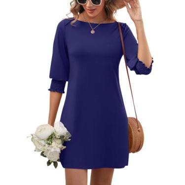 Imagem de Vestido LUYAA Blue, minivestido de verão, manga 3/4 para mulheres XXL