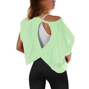 Imagem de Blusa de treino SENSERISE de manga curta com costas abertas para mulhe