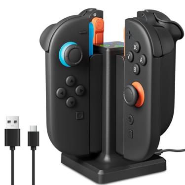 Imagem de FUNDIARY Charging Dock Compatible with Nintendo Switch 2, [Supports 4 Grips Efficient Charging]Portable Accessories with Magnetic Controller Charger Stand Station, LED Indication and USB Type-C Cable