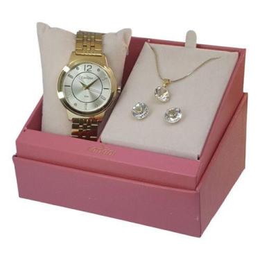 Imagem de Kit Relógio Feminino Dourado Condor Com Bijuteria Fundo
