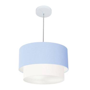 Imagem de Lustres Pendentes Duplo Cilíndrico Vivare Md-4350 Cúpula Em Tecido 45x40cm - Bivolt Azul-bebê-branco 127/220v