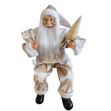 Imagem de Enfeite Papai Noel Sentado Presente/Árvore Cinza Perolado