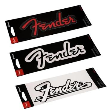 Imagem de P Pluginz Adesivos com logotipo de guitarra Fender, pacote com 3, preto/vermelho, preto/branco, branco/cromado