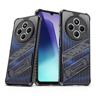 Imagem de SORAKA Capa para Xiaomi Redmi 14C com suporte de policarbonato rígido transparente e flexível antiderrapante texturizado TPU camada dupla à prova de choque