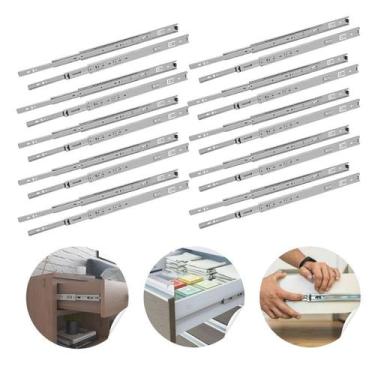 Imagem de Kit 20 Corrediças 35cm Telescópicas Light Aço Cromado para Gaveta Guar