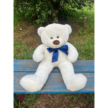 Imagem de Urso De Pelucia Grande Presente Criança 50cm Antialérgico (Baunilha laço azul marinho)