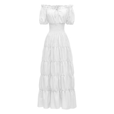 Imagem de Fantasia renascentista feminina medieval chemise vestido camponês top irlandês sob vestido maxi camadas longo vestidos cottagecore, Vinho tinto, G