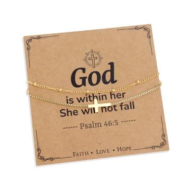 Imagem de Agriajun Gargantilha feminina com cruz dourada para presente cristão, colares de ouro delicados, acessórios de fé religiosa, joias modernas, Aço inoxidável, Sem Pedra Preciosa