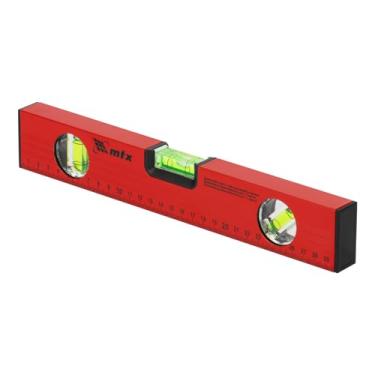 Imagem de MTX Nível De Alumínio 12" (300 Mm) Com Régua – 3 Bolhas (0°, 90°, 45°), Precisão 1 Mm/M, Corpo Pintado Com Tampas Plásticas, Vermelho