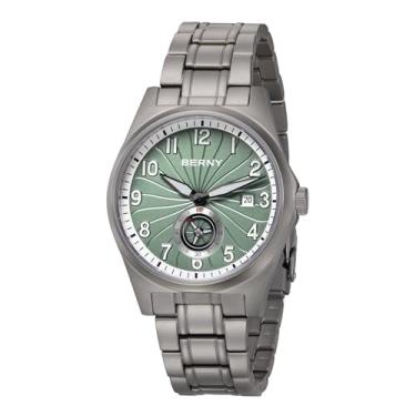 Imagem de BERNY Relógio masculino automático de titânio 100 m, à prova d'água, moderno, moderno, superluminoso, analógico, mecânico, relógio de pulso, relógio de pulso mecânico analógico completo de titânio AR