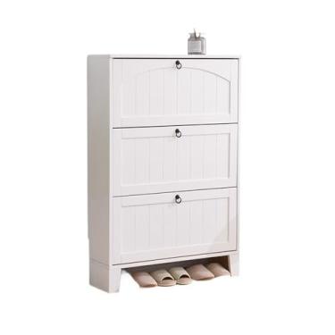 Imagem de Banco de sapatos 3 gavetas dobráveis 30 cm de largura armário de sapatos de madeira simples e moderno uso doméstico hall de entrada armário hall de entrada para entrada (branco)