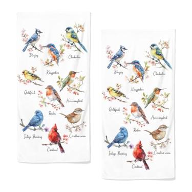 Imagem de Conjunto de 2 toalhas de cozinha de pássaros vermelhos de casa de fazenda toalhas de mão florais absorventes para banheiro amantes de pássaros academia hotel casa toalha de banho 71 x 35 centímetros