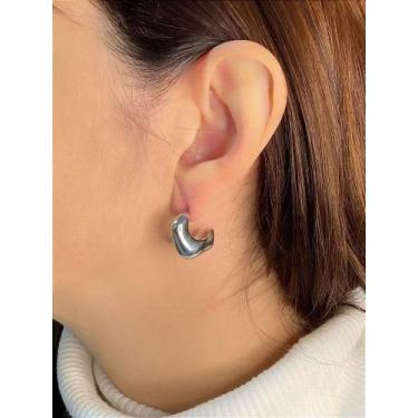 Imagem de Brinco Argola Orgânico em Aço Inox - 1 Par Antialérgico - no-brand