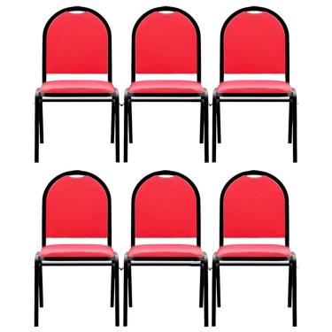 Imagem de Kit 6 Cadeiras Hoteleiras Auditório Empilhável Sintético M23 Vermelho - Mpozenato