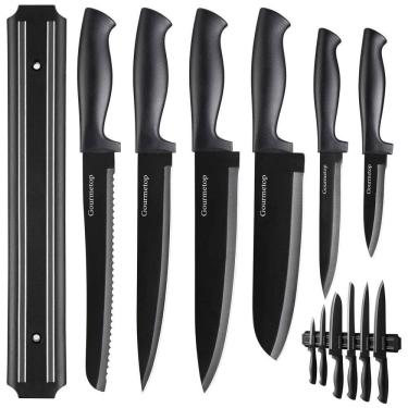 Imagem de Conjunto de Facas em Aço Inoxidável com Bloco de Bancada, 7 Peças, GOURMETOP, Preto