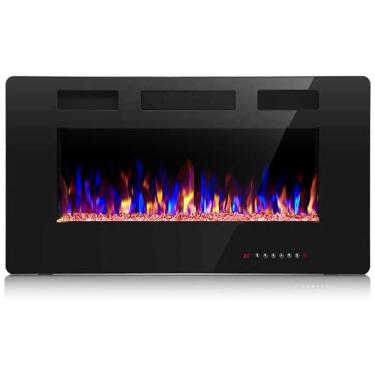 Imagem de Crzoe Jx 830C3 Lareira Elétrica de Embutir A76x45L, Controle Remoto e Luz de LED, 110V, 1500W, Preto