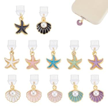 Imagem de PH PandaHall 12 estilos de plugue de poeira tipo C com pingentes de estrela do mar, plugues móveis à prova de poeira de 2,8 cm, porta de carregamento para a maioria dos leitores de celulares USB tipo