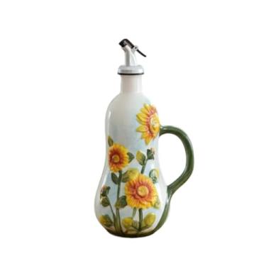Imagem de DimyFew Dispensador de óleo de cerâmica, recipiente para azeite de oliva, condimento líquido decorativo, garrafa de 20 oz para casa, cozinha, restaurante, Girassol