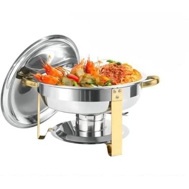 Imagem de Rechaud Inox Redondo 6 Litros Banho Maria Aquecedor Alimento aço inox litros Aço Inox