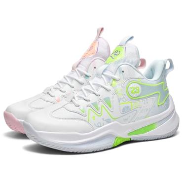 Imagem de Novetra Tênis de basquete masculino duráveis ​​para adolescentes, antiderrapantes para quadras internas e externas(White,36 BR)