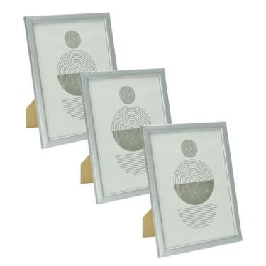 Imagem de Kit 3 Porta Retratos de Madeira Decoração Moderno 10x15 - Livon, Cinza