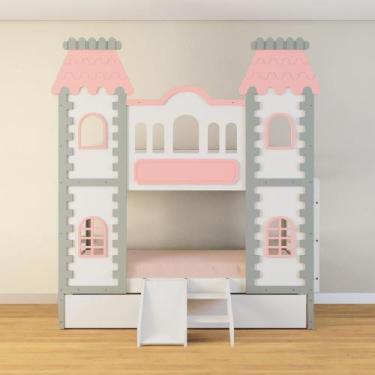 Imagem de Beliche Castelo Encantado 02 Gavetas Kit Escada/escorregador - Madeira