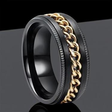 Imagem de Anel masculino de aço inoxidável - Anel embutido de corrente elegante, anel de ansiedade de aço inoxidável 316L para homens sem estresse, ajuste confortável tamanho 7-12, 10, Aço inoxidável, Sem pedra