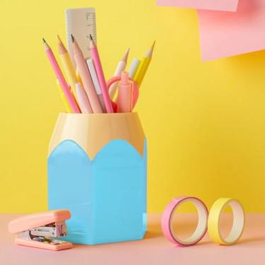 Imagem de Porta-canetas em forma de lápis, copo bonito para mesa, organizador de armazenamento de lápis, suporte de papelaria de desenho animado, recipiente criativo para pincéis de maquiagem, para decoração de