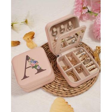 Imagem de Organizador de joias de viagem com espelho | Caixa de joias portátil pequena | Presentes de aniversário e Natal para mulheres | Suporte de armazenamento de joias para anel e organizador de colar