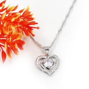 Imagem de Colar moderno com pingente de coração banhado a platina zircônia cúbica para mãe, esposa, amiga Y1900, Standard, Latão Zircônia cúbica, Sem Pedra Preciosa