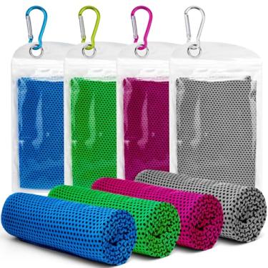 Imagem de Pacote com 4 toalhas refrescantes para pescoço e rosto (101,6 cm x 30,5 cm) - toalhas de gelo macias e respiráveis, toalhas de microfibra para ioga, esportes, academia, corrida, acampamento, fitness e
