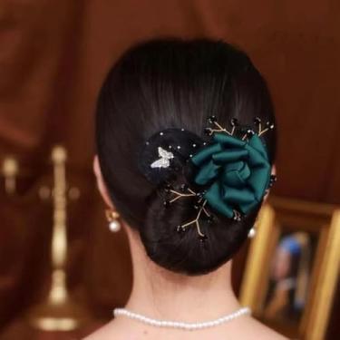 Imagem de 2 clipes de cabelo torcidos com strass cintilante, clipes de coque de flores, acessórios de estilo vintage para cabeça