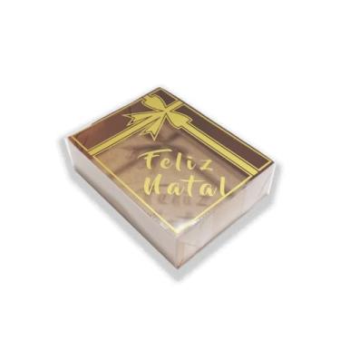 Imagem de Caixa de Natal para Presente, 4 tamanhos, 10 unidades, Papel e Visor Acetato, Embala Cristal (Kraft Dourado,8 x 8 x 4)