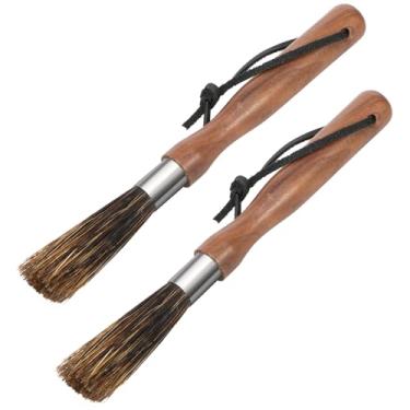 Imagem de 2 peças de escova de moedor de café com cabo de madeira de cerdas naturais, leve, versátil, máquina de café expresso, escova de pó, limpeza de máquina de café para cozinha barista ZJMCAJY