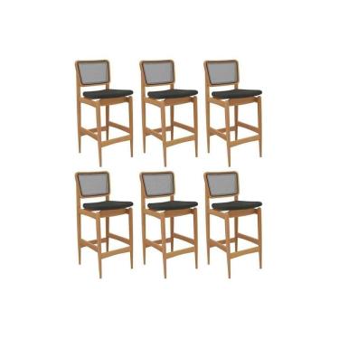 Imagem de Banqueta Sala De Jantar Liz 1bmm009ca Premium Madeira Maciça Kit 6 Un Carvalho-boucle Grafite-tela Grafite - Kappesberg